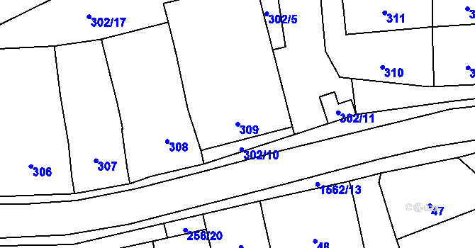 Parcela st. 309 v KÚ Tasovice nad Dyjí, Katastrální mapa