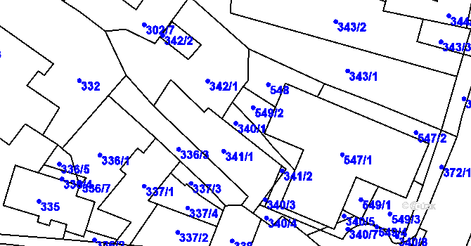 Parcela st. 340/1 v KÚ Tasovice nad Dyjí, Katastrální mapa