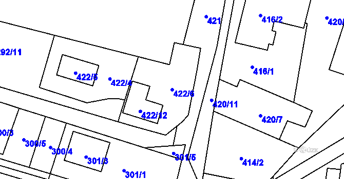 Parcela st. 422/6 v KÚ Tasovice nad Dyjí, Katastrální mapa