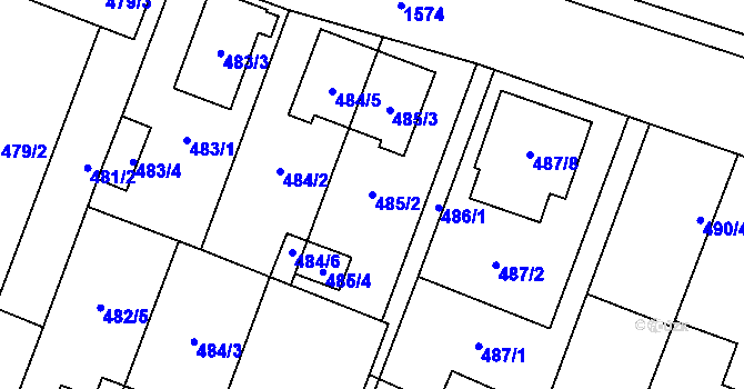 Parcela st. 485/2 v KÚ Tasovice nad Dyjí, Katastrální mapa