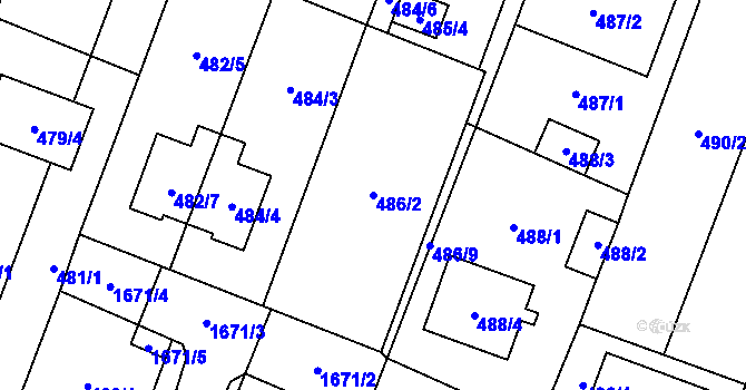 Parcela st. 486/2 v KÚ Tasovice nad Dyjí, Katastrální mapa
