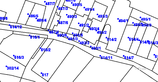 Parcela st. 492/3 v KÚ Tasovice nad Dyjí, Katastrální mapa