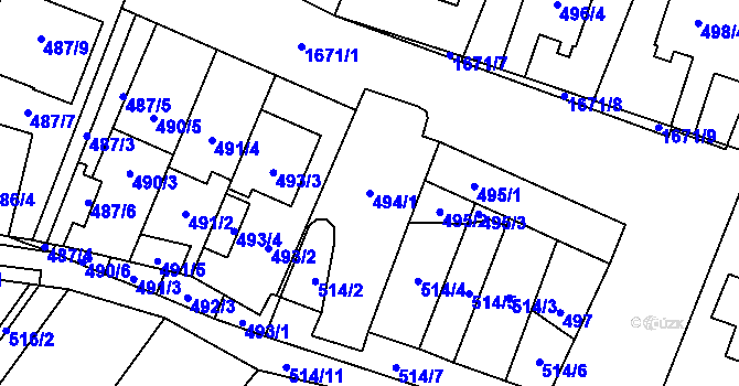 Parcela st. 494/1 v KÚ Tasovice nad Dyjí, Katastrální mapa