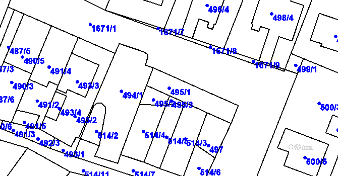 Parcela st. 495/1 v KÚ Tasovice nad Dyjí, Katastrální mapa