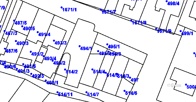Parcela st. 495/2 v KÚ Tasovice nad Dyjí, Katastrální mapa