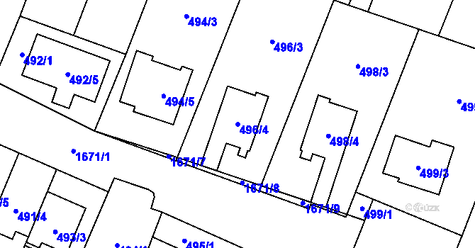 Parcela st. 496/4 v KÚ Tasovice nad Dyjí, Katastrální mapa