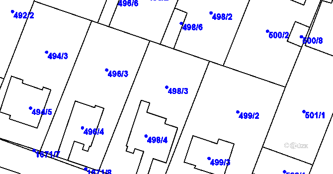 Parcela st. 498/3 v KÚ Tasovice nad Dyjí, Katastrální mapa