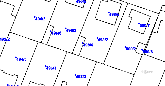 Parcela st. 498/6 v KÚ Tasovice nad Dyjí, Katastrální mapa
