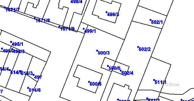 Parcela st. 500/3 v KÚ Tasovice nad Dyjí, Katastrální mapa