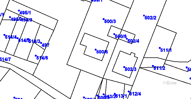 Parcela st. 500/5 v KÚ Tasovice nad Dyjí, Katastrální mapa