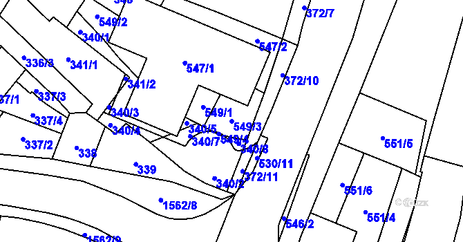 Parcela st. 549/3 v KÚ Tasovice nad Dyjí, Katastrální mapa