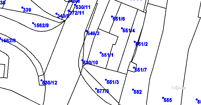 Parcela st. 551/1 v KÚ Tasovice nad Dyjí, Katastrální mapa