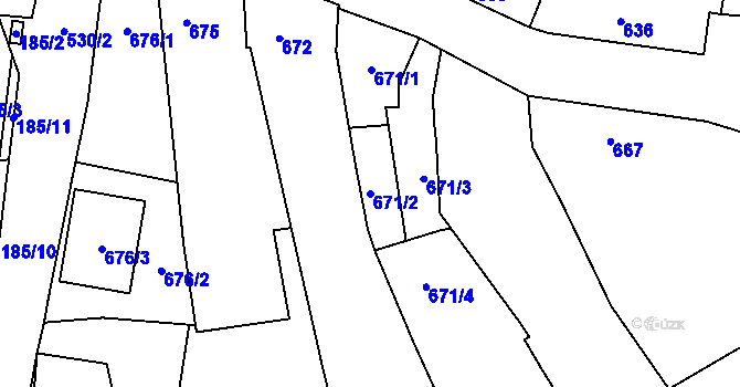Parcela st. 671/2 v KÚ Tasovice nad Dyjí, Katastrální mapa