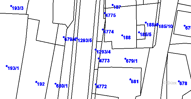 Parcela st. 1293/4 v KÚ Tasovice nad Dyjí, Katastrální mapa