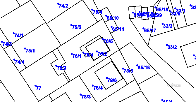 Parcela st. 76/2 v KÚ Tasovice nad Dyjí, Katastrální mapa