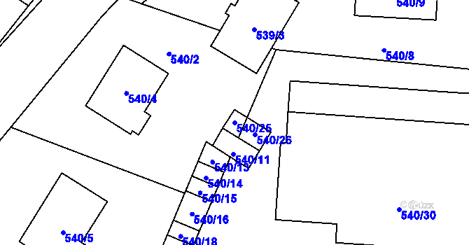 Parcela st. 540/25 v KÚ Tasovice nad Dyjí, Katastrální mapa