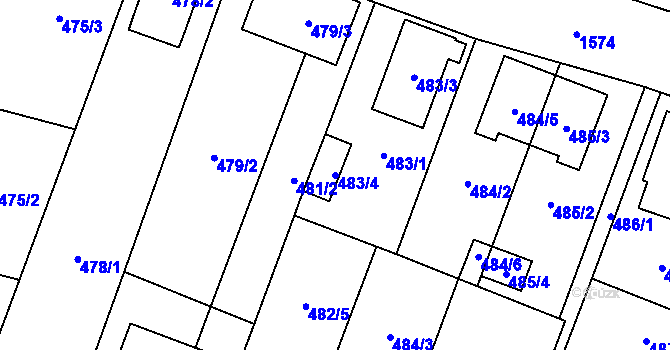 Parcela st. 483/4 v KÚ Tasovice nad Dyjí, Katastrální mapa