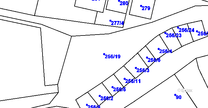 Parcela st. 256/19 v KÚ Tasovice nad Dyjí, Katastrální mapa