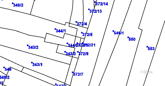 Parcela st. 372/21 v KÚ Tasovice nad Dyjí, Katastrální mapa