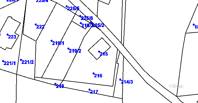 Parcela st. 215 v KÚ Čeřeniště, Katastrální mapa