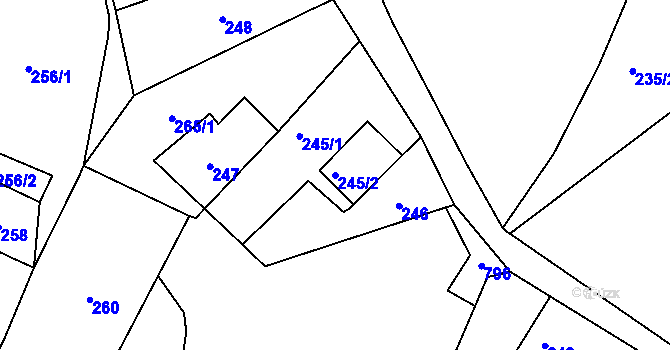 Parcela st. 245/2 v KÚ Čeřeniště, Katastrální mapa