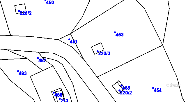 Parcela st. 220/3 v KÚ Horní Zálezly, Katastrální mapa