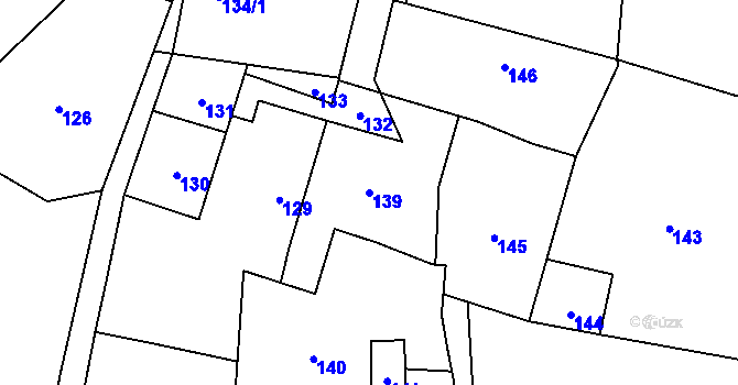 Parcela st. 139 v KÚ Tašov, Katastrální mapa