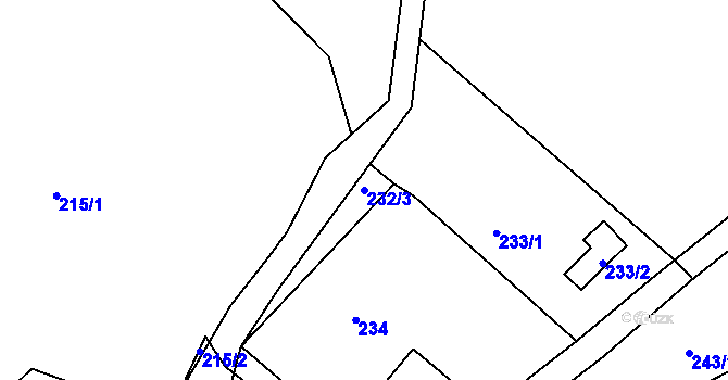 Parcela st. 232/3 v KÚ Tašov, Katastrální mapa