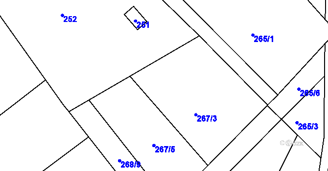 Parcela st. 267/2 v KÚ Tašov, Katastrální mapa