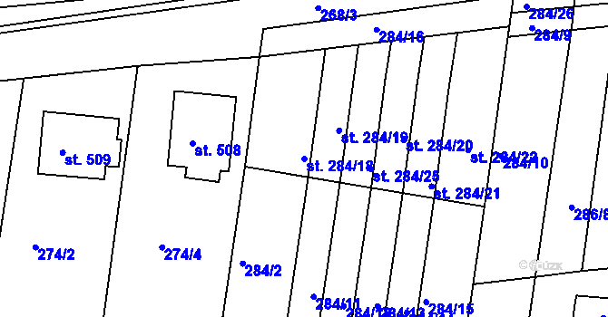 Parcela st. 284/18 v KÚ Tatce, Katastrální mapa
