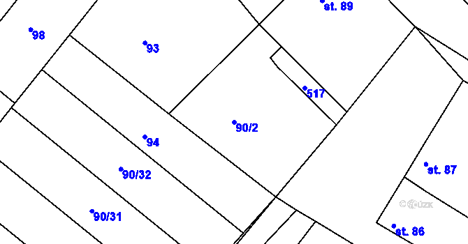 Parcela st. 90/2 v KÚ Tatce, Katastrální mapa