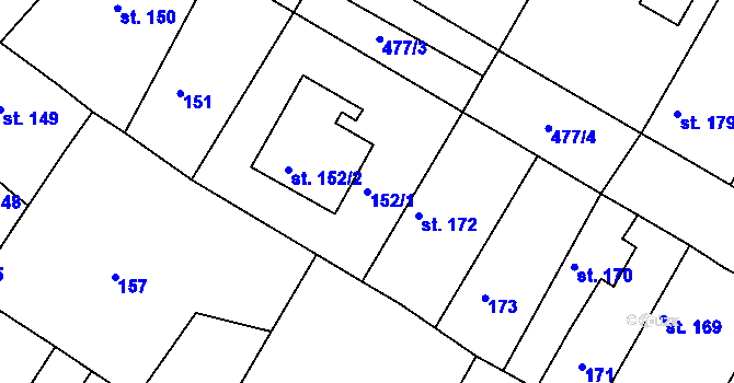 Parcela st. 152/1 v KÚ Tatce, Katastrální mapa