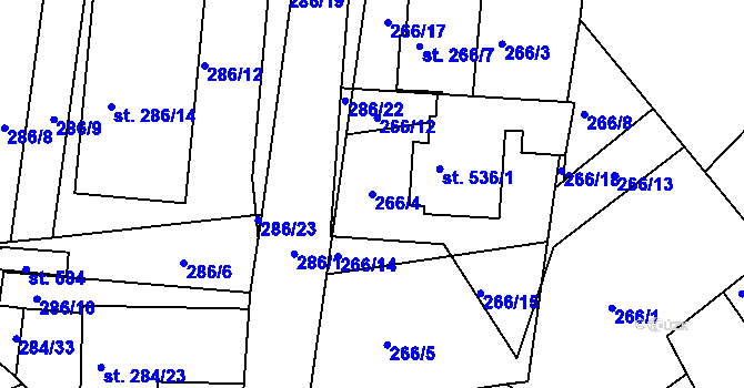 Parcela st. 266/4 v KÚ Tatce, Katastrální mapa