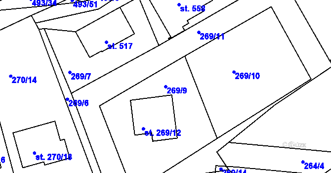 Parcela st. 269/9 v KÚ Tatce, Katastrální mapa