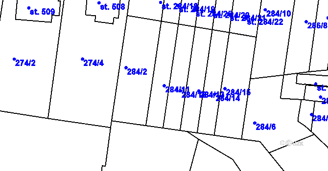 Parcela st. 284/11 v KÚ Tatce, Katastrální mapa