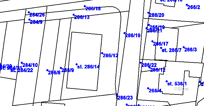 Parcela st. 286/12 v KÚ Tatce, Katastrální mapa