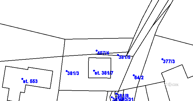 Parcela st. 407/4 v KÚ Tatce, Katastrální mapa