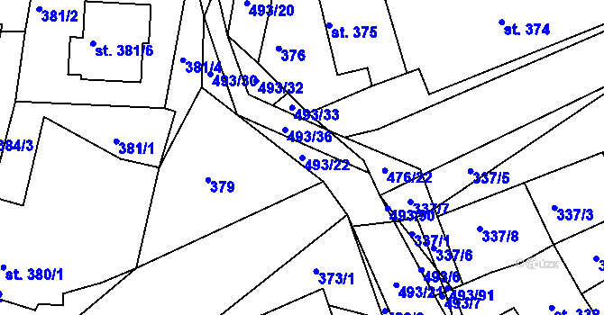 Parcela st. 493/22 v KÚ Tatce, Katastrální mapa