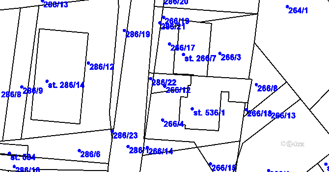 Parcela st. 266/12 v KÚ Tatce, Katastrální mapa
