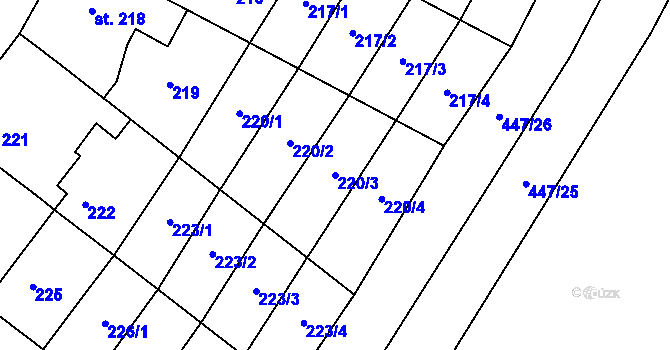 Parcela st. 220/3 v KÚ Tatce, Katastrální mapa