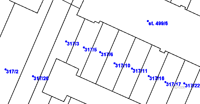 Parcela st. 317/6 v KÚ Tatce, Katastrální mapa