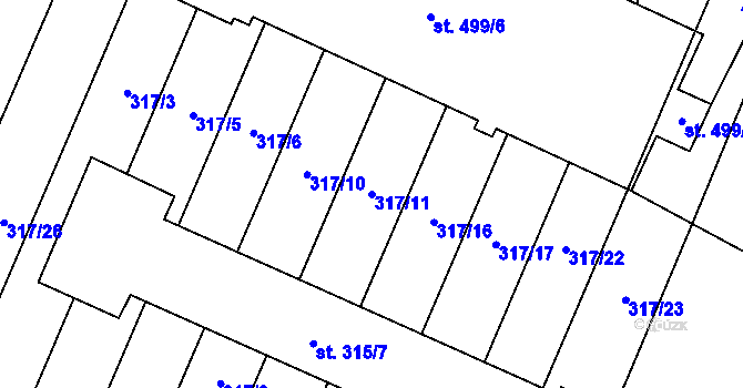 Parcela st. 317/11 v KÚ Tatce, Katastrální mapa