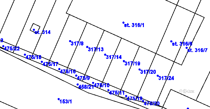 Parcela st. 317/14 v KÚ Tatce, Katastrální mapa