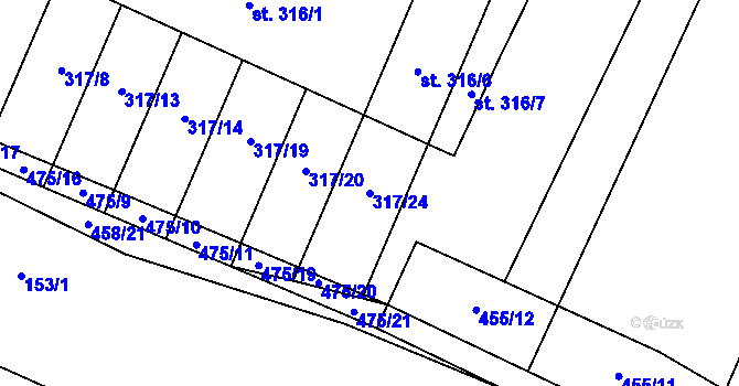 Parcela st. 317/24 v KÚ Tatce, Katastrální mapa