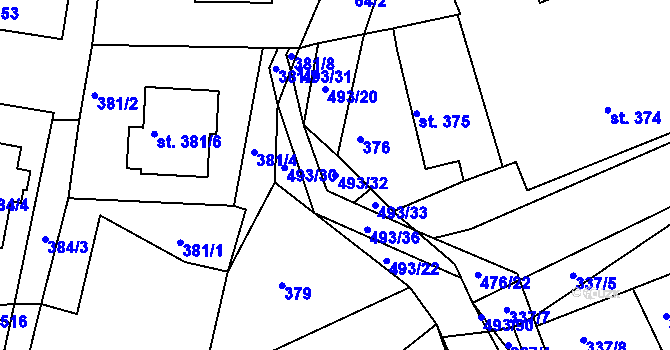 Parcela st. 493/32 v KÚ Tatce, Katastrální mapa