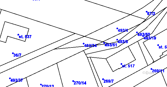 Parcela st. 493/34 v KÚ Tatce, Katastrální mapa