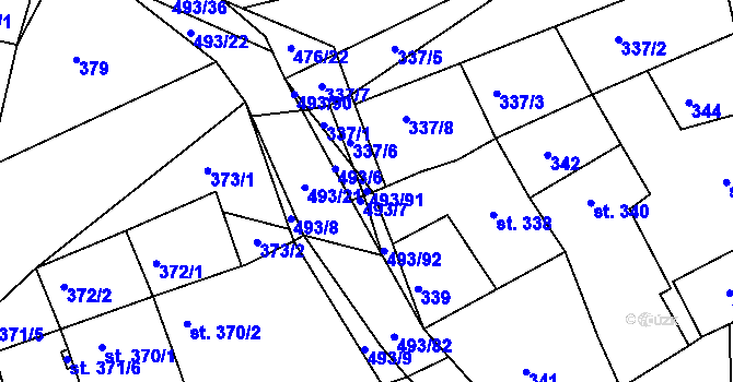Parcela st. 493/91 v KÚ Tatce, Katastrální mapa