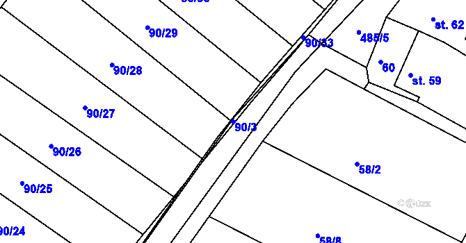 Parcela st. 90/3 v KÚ Tatce, Katastrální mapa