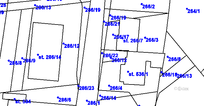 Parcela st. 286/22 v KÚ Tatce, Katastrální mapa