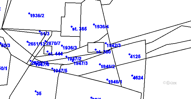 Parcela st. 380 v KÚ Tatenice, Katastrální mapa